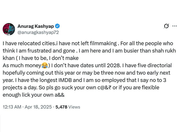 ‘I am busier than Shahrukh Khan’ | ‘शाहरुख खान से ज्यादा बिजी हूं’: इंडस्ट्री छोड़ने की खबरों पर अनुराग कश्यप बोले- सिर्फ शहर बदला फिल्ममेकिंग नहीं छोड़ी, 2028 तक डेट्स फुल हैं